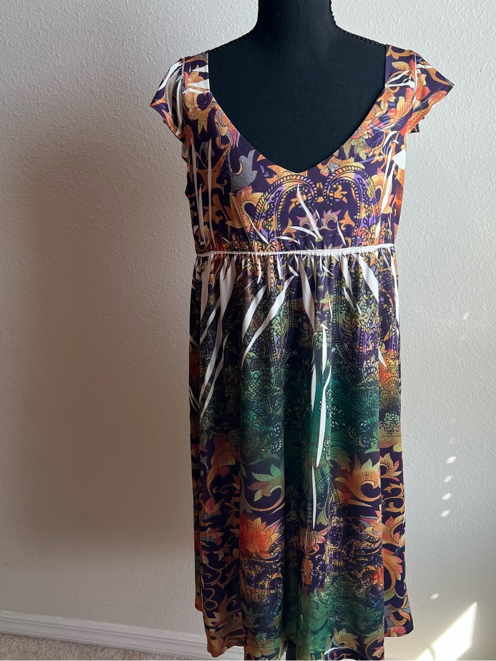 Isabella Rodriguez Purple Multicolor Floral-Paisley Midi Baby Doll Dress